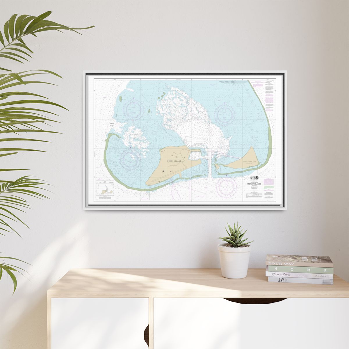 Chart 19482 Hawaiian Islands Midway Islands - NOAA Nautical Chart Floating Frame Canvas | 30" x 20" | 36" x 24" | 48" x 32" - White context-1
