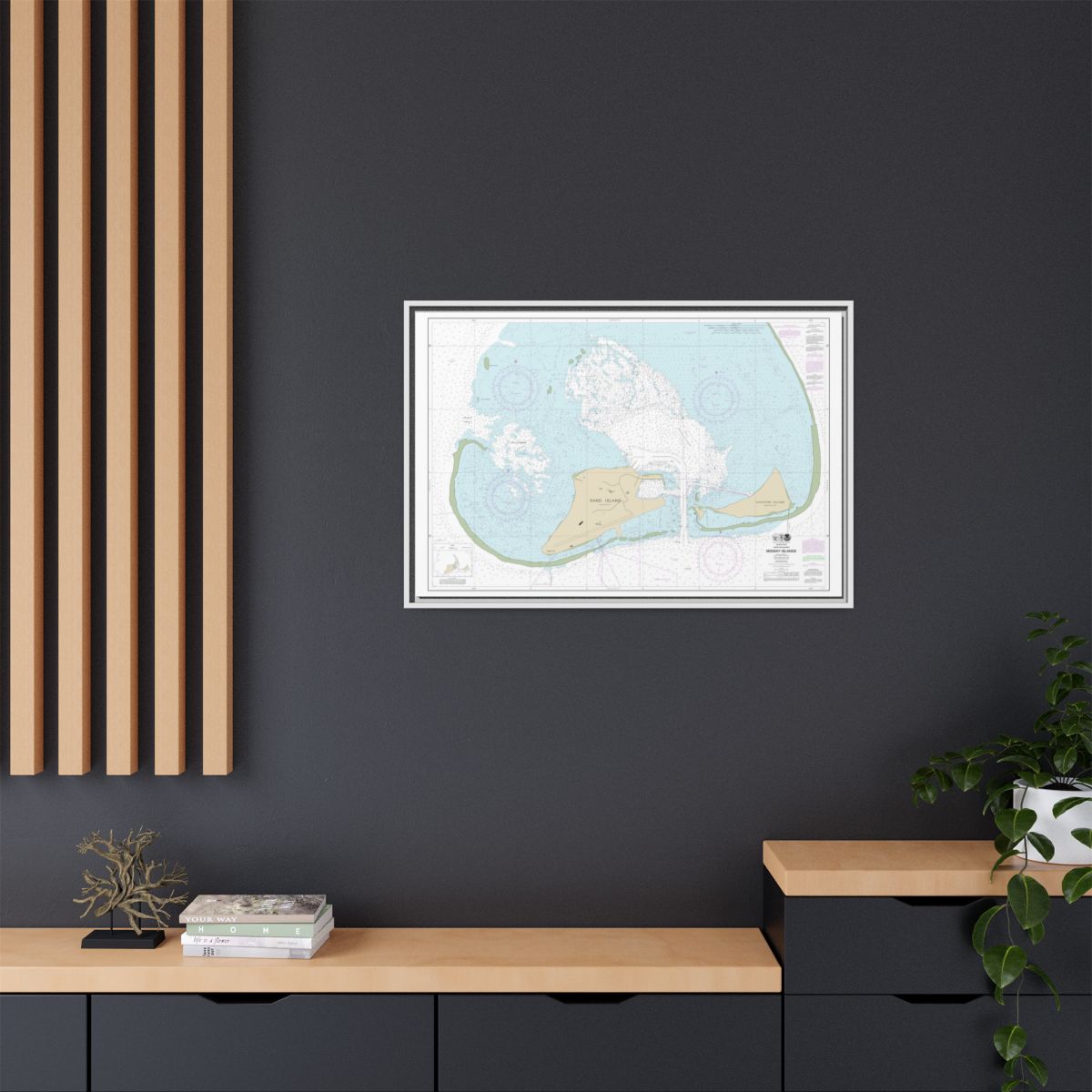 Chart 19482 Hawaiian Islands Midway Islands - NOAA Nautical Chart Floating Frame Canvas | 30" x 20" | 36" x 24" | 48" x 32" - White context-2