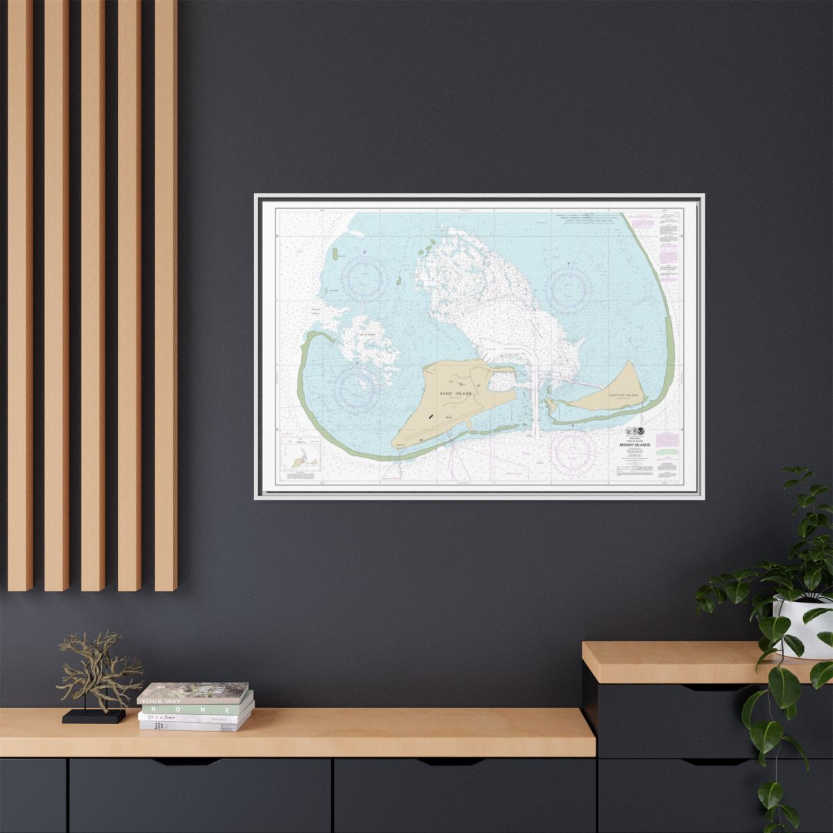 Chart 19482 Hawaiian Islands Midway Islands - NOAA Nautical Chart Floating Frame Canvas | 30" x 20" | 36" x 24" | 48" x 32" - White context-2