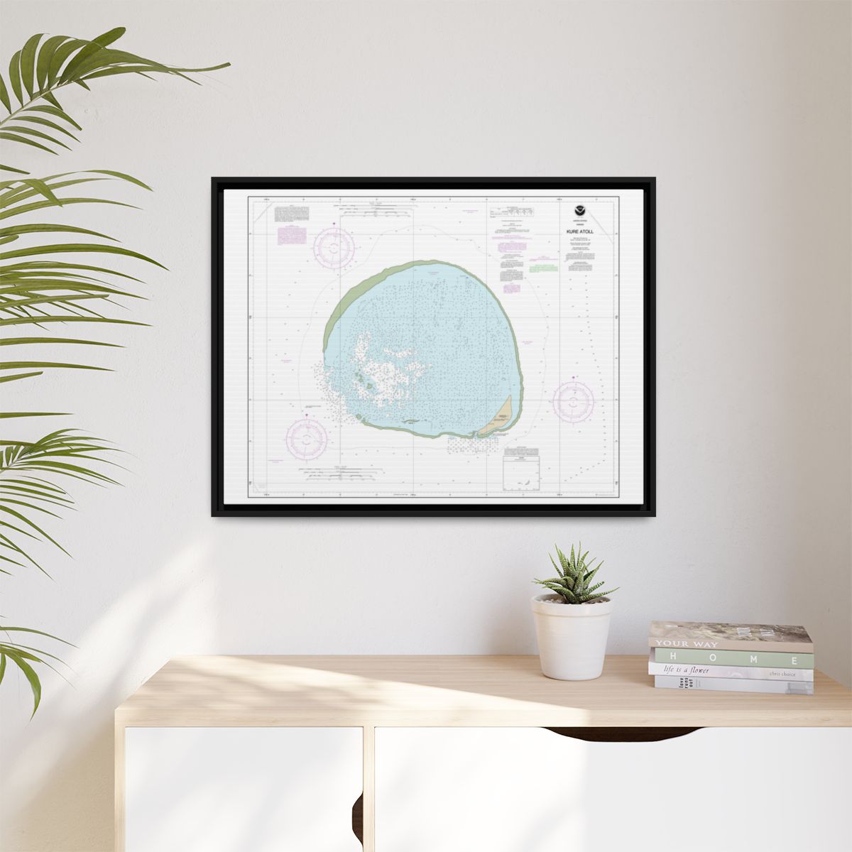 Chart 19483 Hawaii Kure Atoll - NOAA Nautical Chart Floating Frame Canvas | 32" x 24" | 40" x 30" - Black context-1