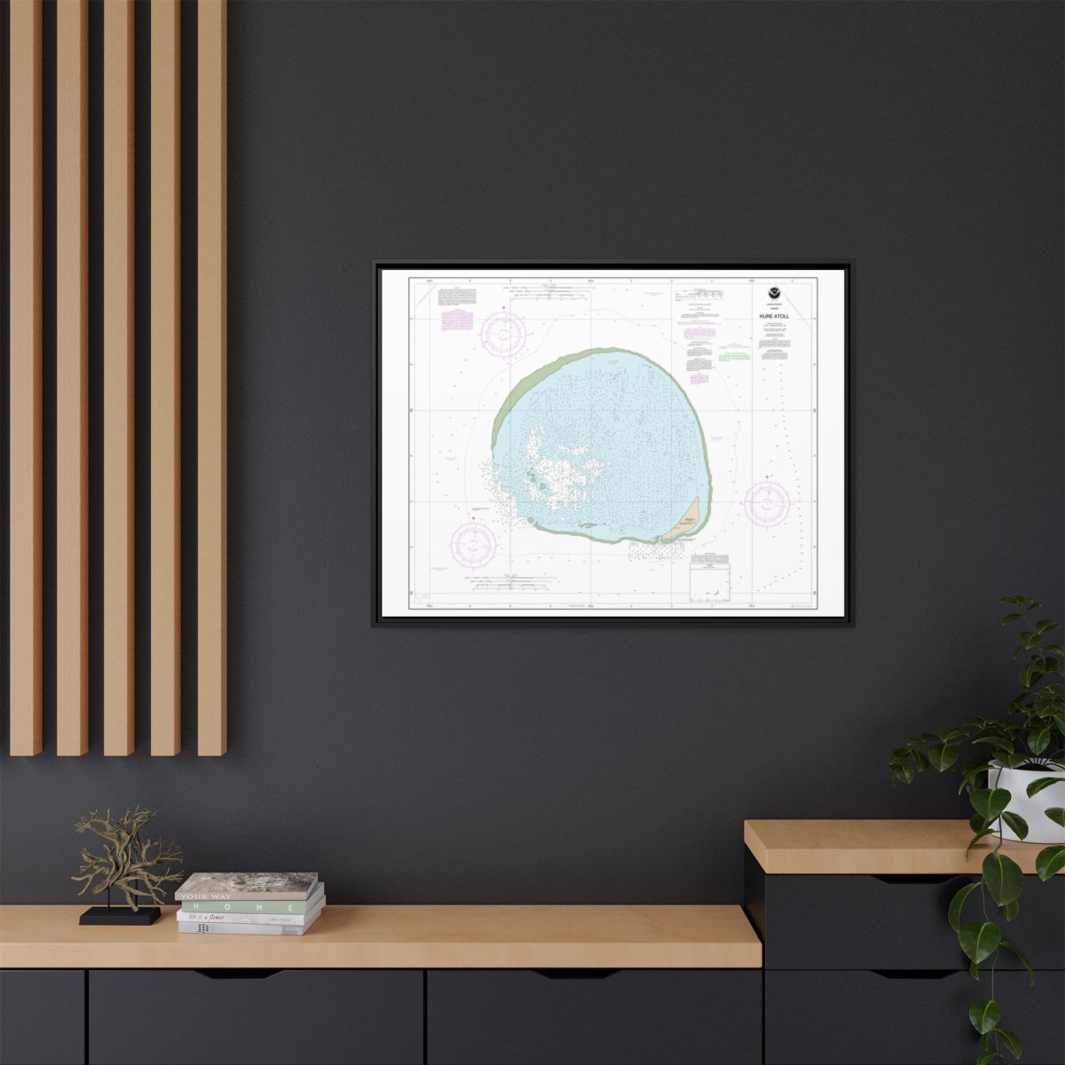 Chart 19483 Hawaii Kure Atoll - NOAA Nautical Chart Floating Frame Canvas | 32" x 24" | 40" x 30" - Black context-2