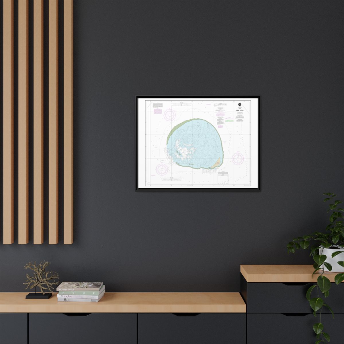 Chart 19483 Hawaii Kure Atoll - NOAA Nautical Chart Floating Frame Canvas | 32" x 24" | 40" x 30" - Black context-2
