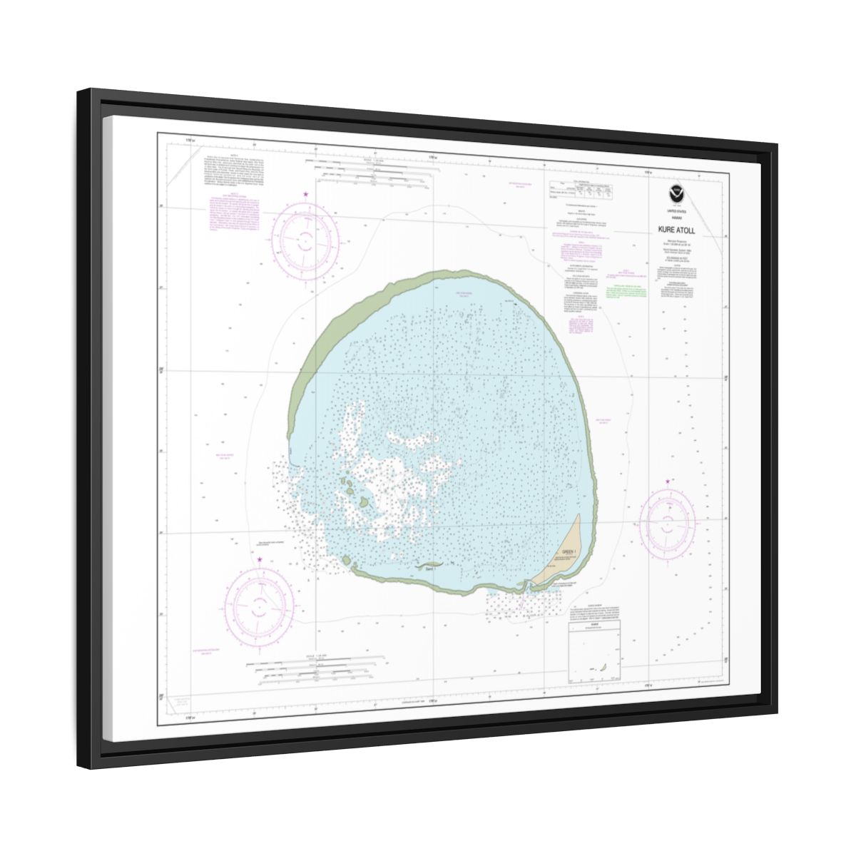 Chart 19483 Hawaii Kure Atoll - NOAA Nautical Chart Floating Frame Canvas | 32" x 24" | 40" x 30" - Black side