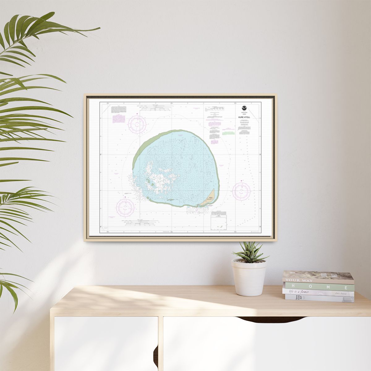 Chart 19483 Hawaii Kure Atoll - NOAA Nautical Chart Floating Frame Canvas | 32" x 24" | 40" x 30" - Natural context-1