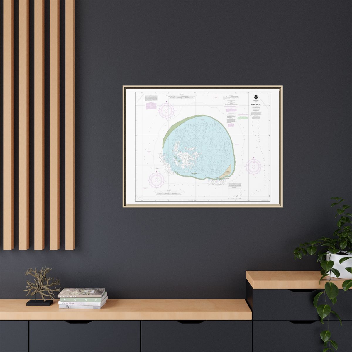 Chart 19483 Hawaii Kure Atoll - NOAA Nautical Chart Floating Frame Canvas | 32" x 24" | 40" x 30" - Natural context-2
