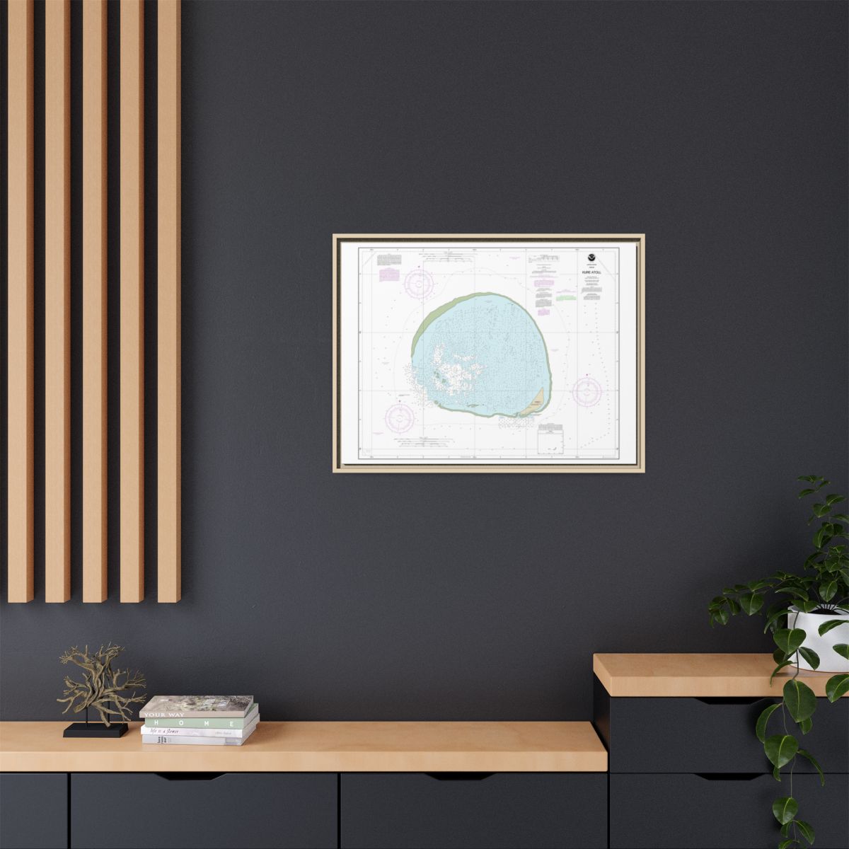 Chart 19483 Hawaii Kure Atoll - NOAA Nautical Chart Floating Frame Canvas | 32" x 24" | 40" x 30" - Natural context-2
