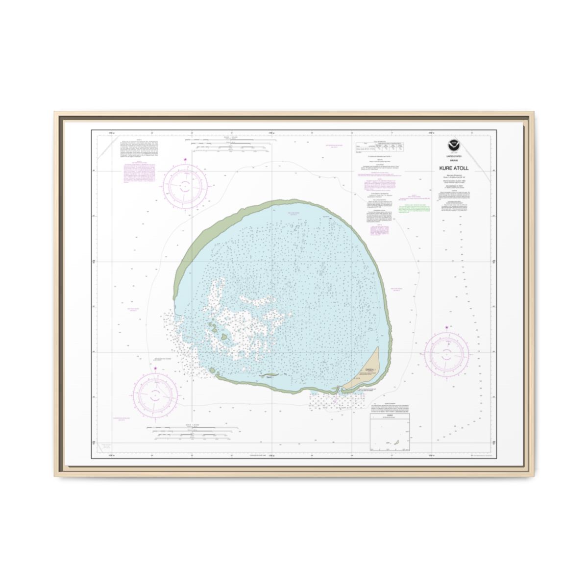 Chart 19483 Hawaii Kure Atoll - NOAA Nautical Chart Floating Frame Canvas | 32" x 24" | 40" x 30" - Natural front