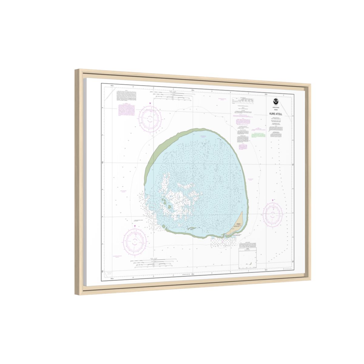 Chart 19483 Hawaii Kure Atoll - NOAA Nautical Chart Floating Frame Canvas | 32" x 24" | 40" x 30" - Natural side