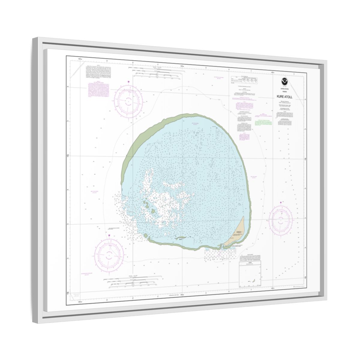 Chart 19483 Hawaii Kure Atoll - NOAA Nautical Chart Floating Frame Canvas | 32" x 24" | 40" x 30" - White side