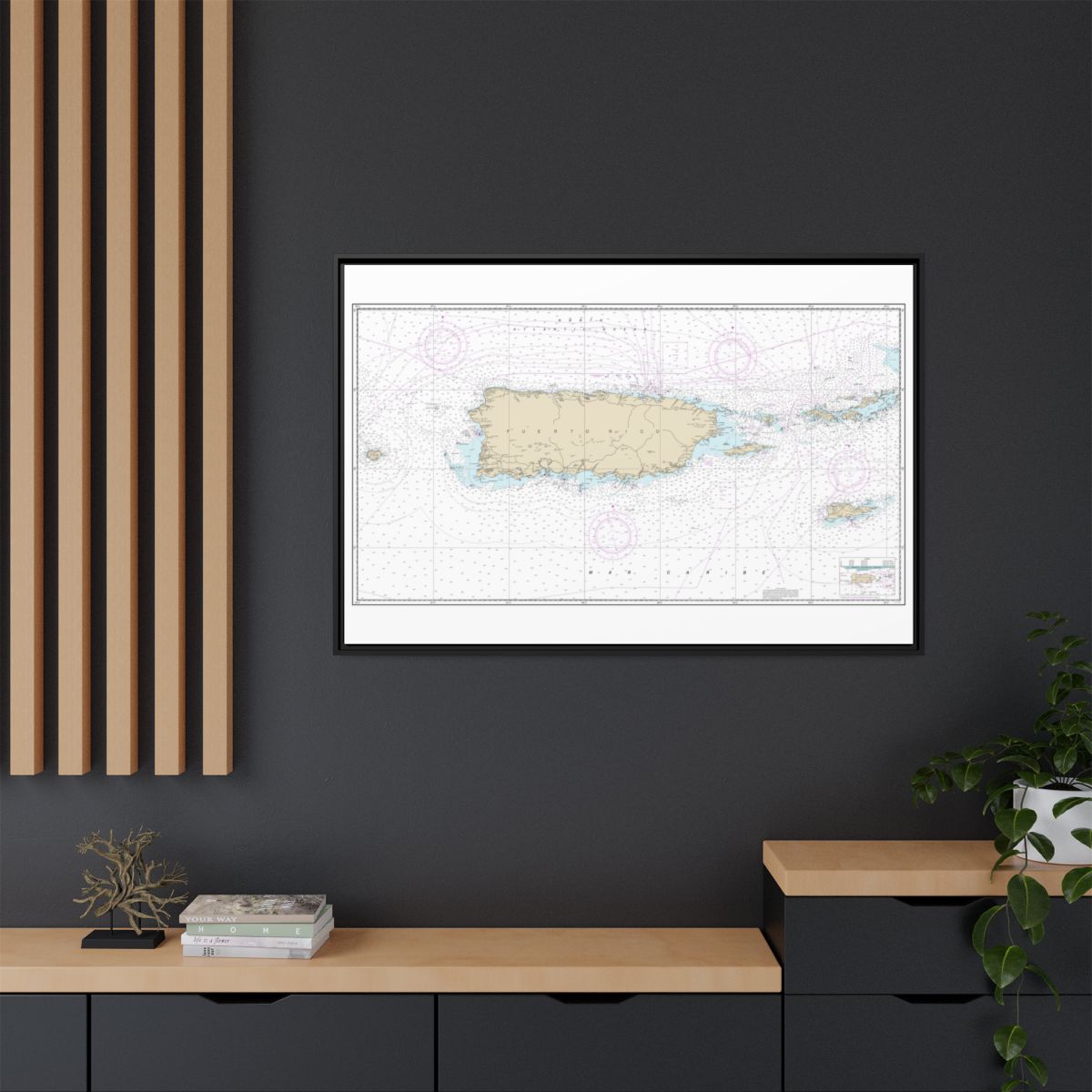 Chart 25640 Puerto Rico and Virgin Islands - NOAA Nautical Chart Floating Frame Canvas | 30" x 20" | 36" x 24" | 48" x 32" - Black context-2