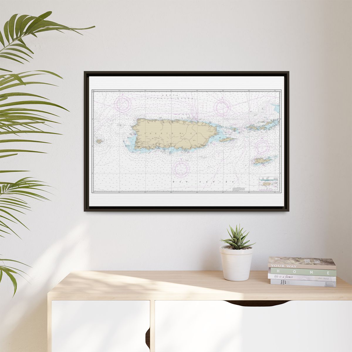 Chart 25640 Puerto Rico and Virgin Islands - NOAA Nautical Chart Floating Frame Canvas | 30" x 20" | 36" x 24" | 48" x 32" - Espresso context-1