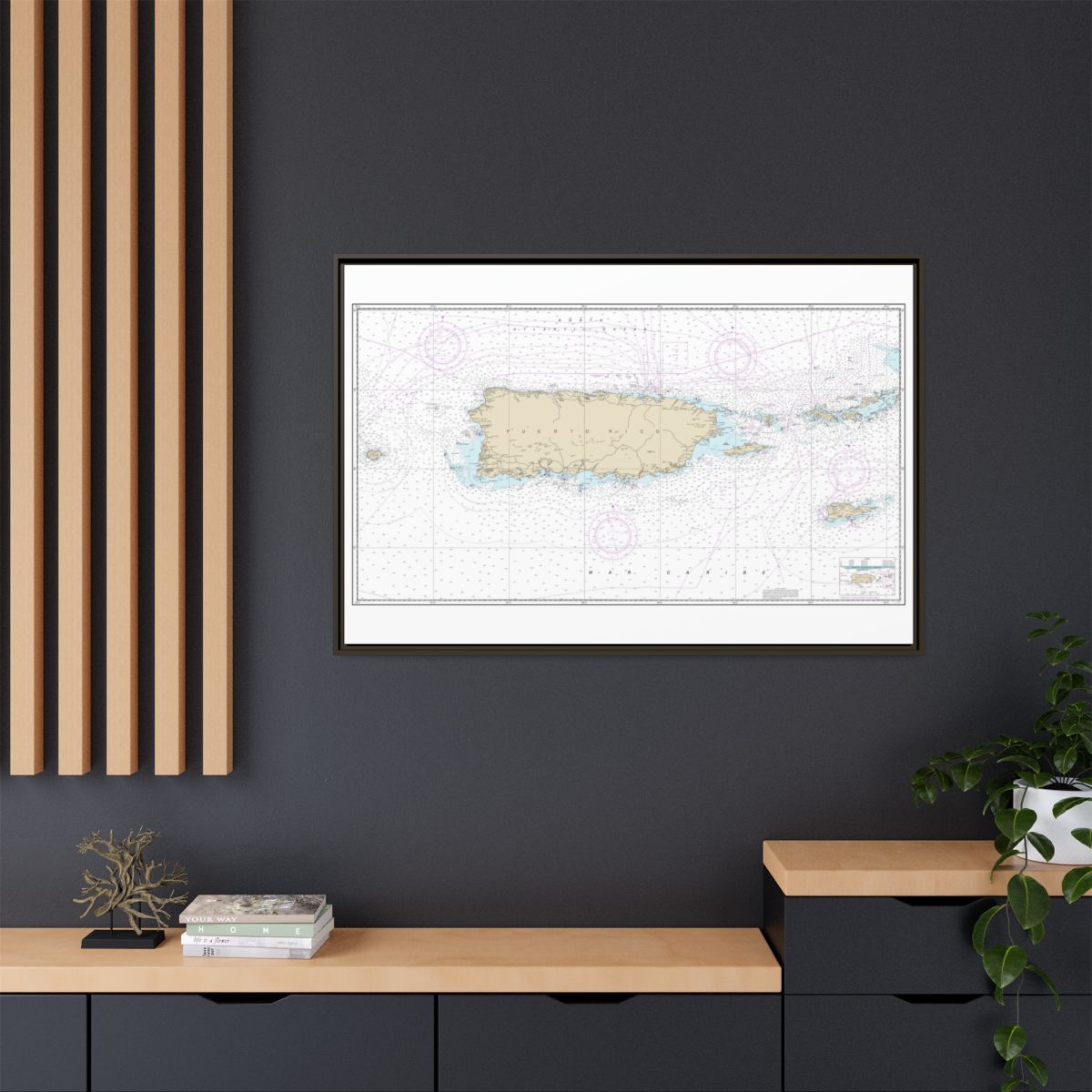 Chart 25640 Puerto Rico and Virgin Islands - NOAA Nautical Chart Floating Frame Canvas | 30" x 20" | 36" x 24" | 48" x 32" - Espresso context-2