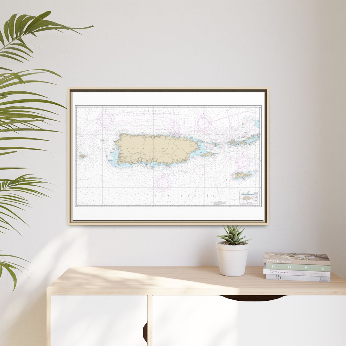 Chart 25640 Puerto Rico and Virgin Islands - NOAA Nautical Chart Floating Frame Canvas | 30" x 20" | 36" x 24" | 48" x 32" - Natural context-1