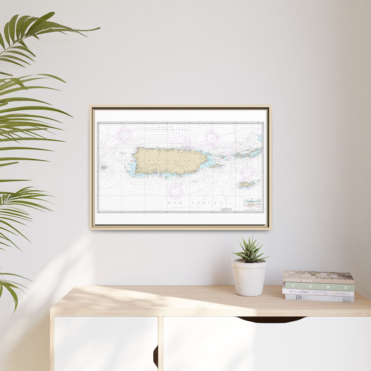 Chart 25640 Puerto Rico and Virgin Islands - NOAA Nautical Chart Floating Frame Canvas | 30" x 20" | 36" x 24" | 48" x 32" - Natural context-1