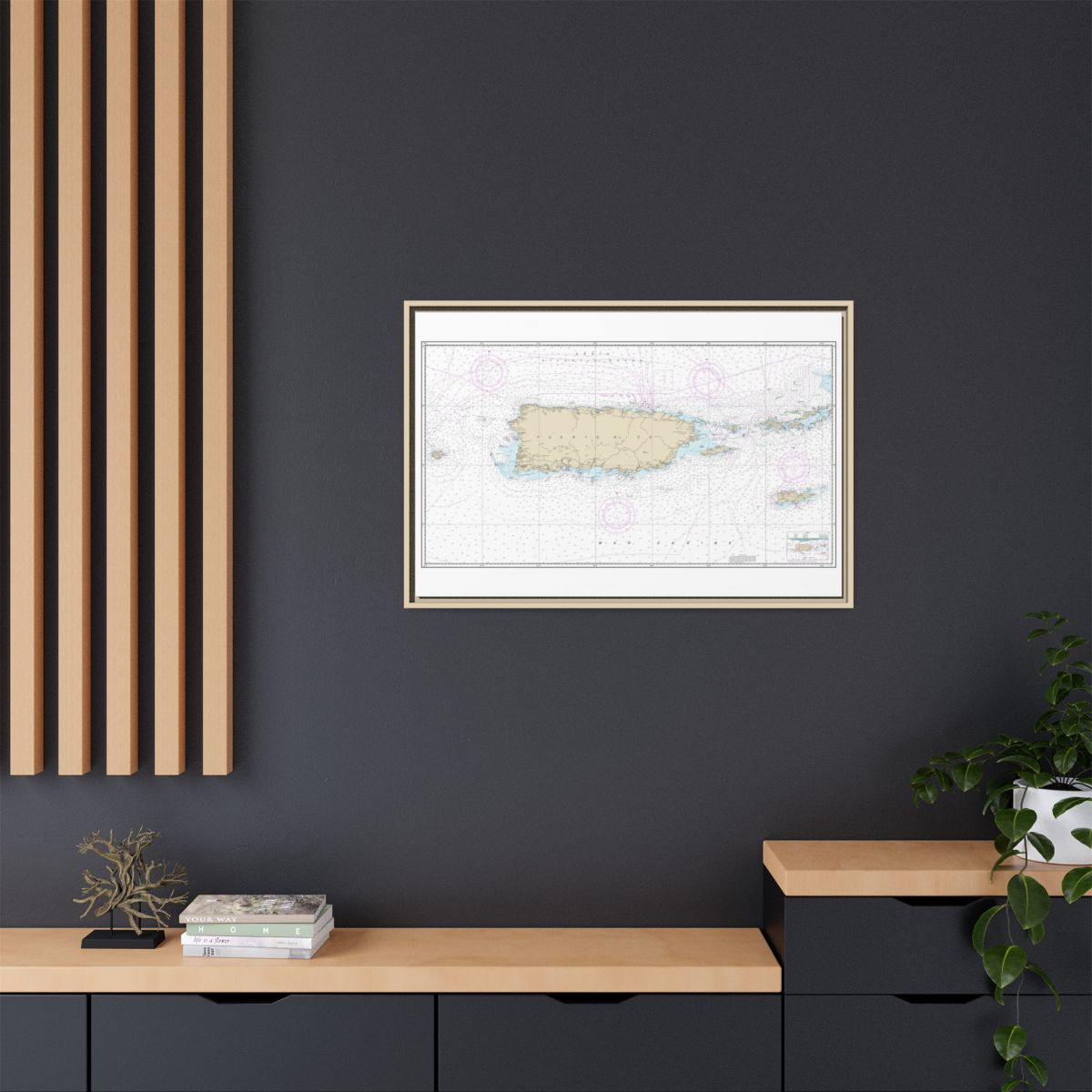 Chart 25640 Puerto Rico and Virgin Islands - NOAA Nautical Chart Floating Frame Canvas | 30" x 20" | 36" x 24" | 48" x 32" - Natural context-2