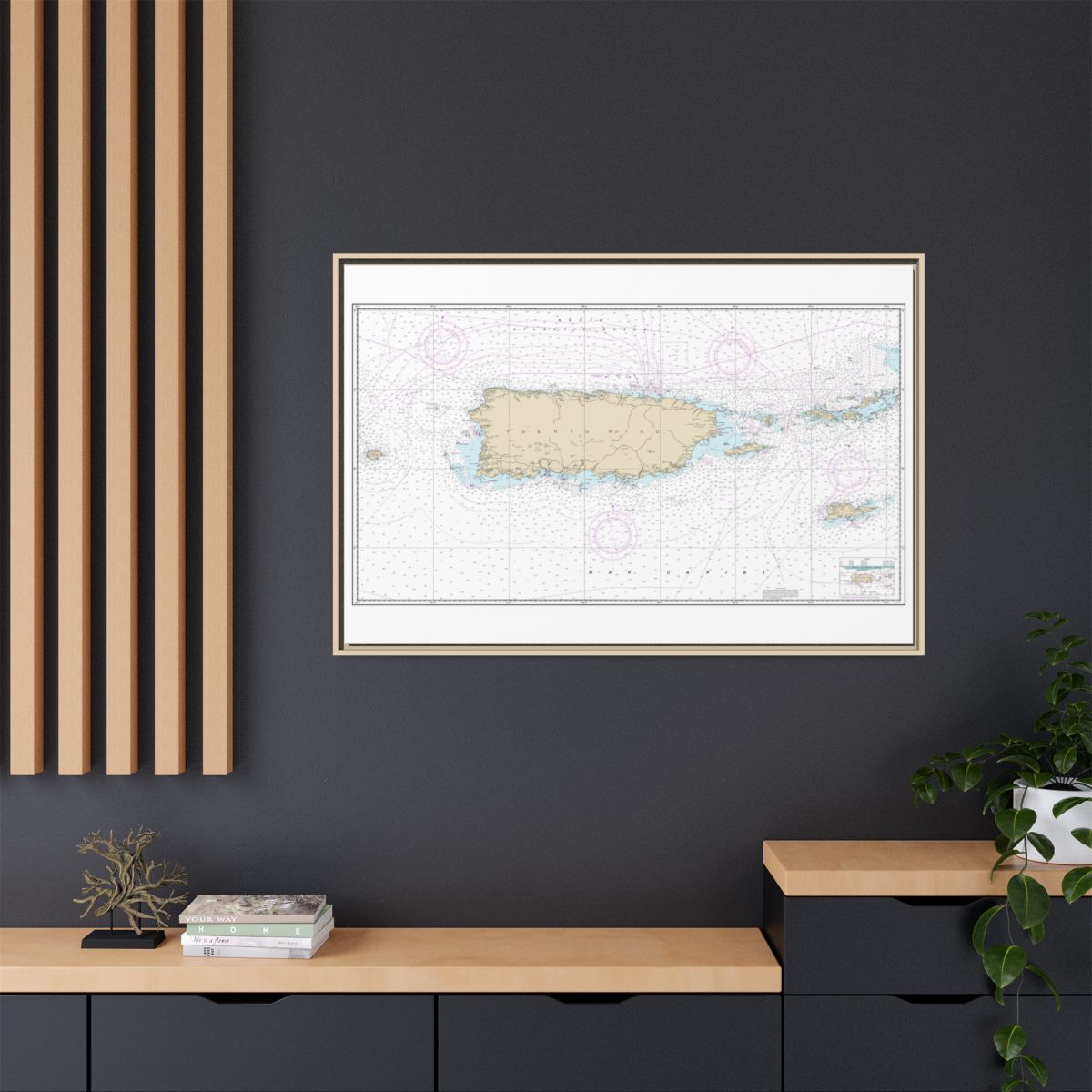 Chart 25640 Puerto Rico and Virgin Islands - NOAA Nautical Chart Floating Frame Canvas | 30" x 20" | 36" x 24" | 48" x 32" - Natural context-2