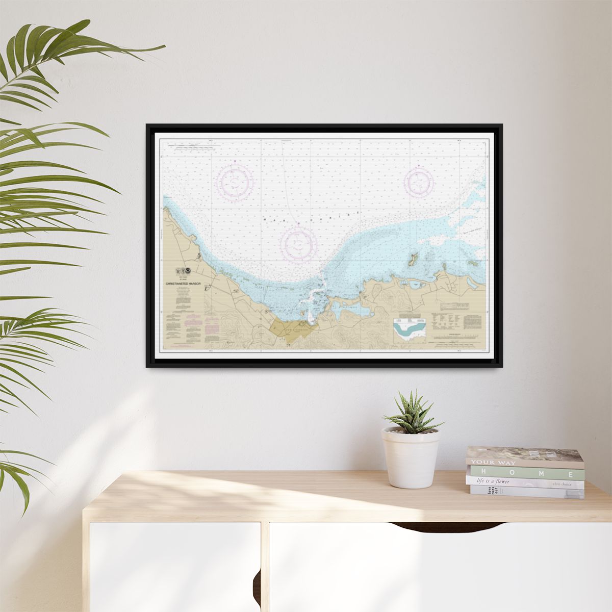 Chart 25645 Christiansted Harbor - NOAA Nautical Chart Floating Frame Canvas | 30" x 20" | 36" x 24" | 48" x 32" - Black context-1