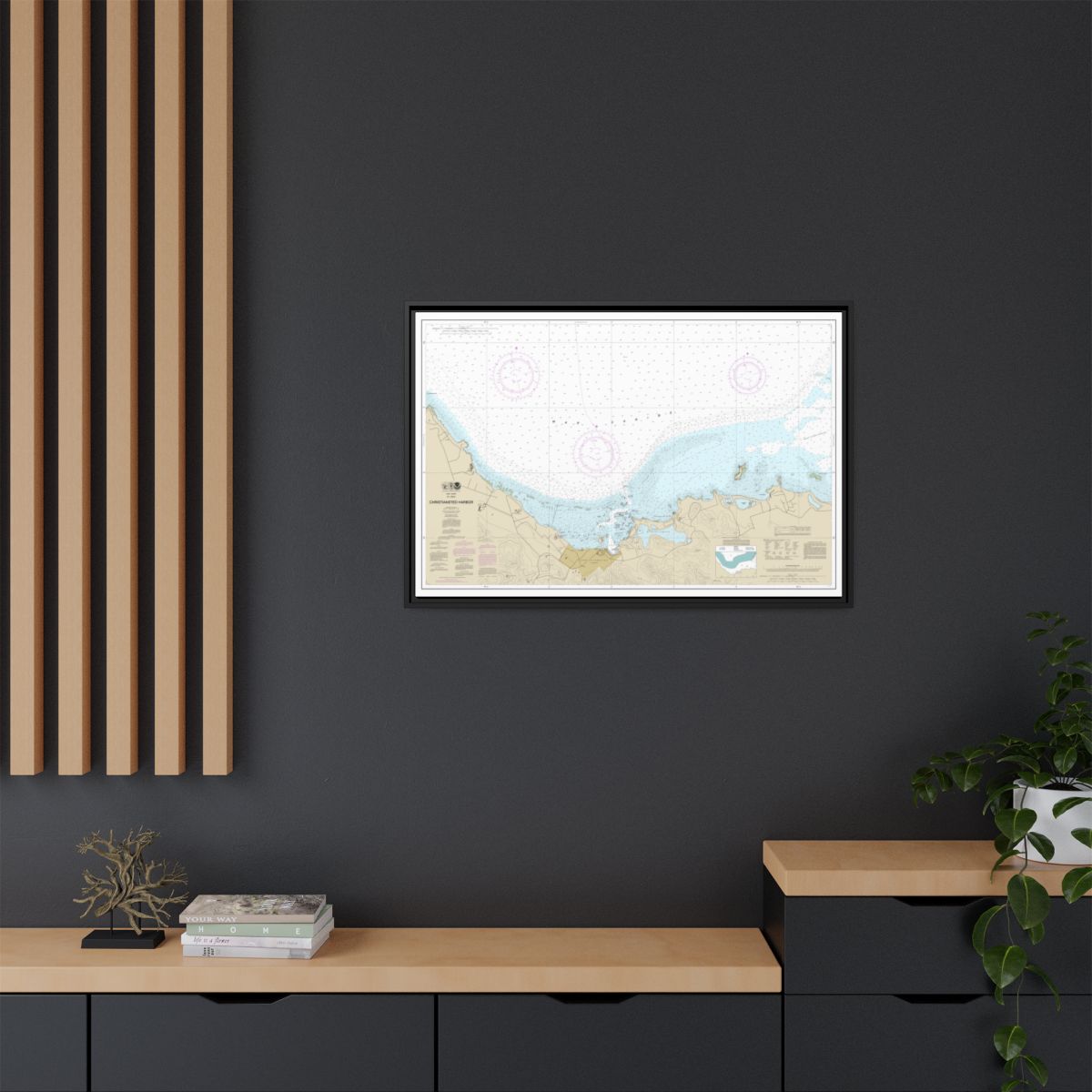 Chart 25645 Christiansted Harbor - NOAA Nautical Chart Floating Frame Canvas | 30" x 20" | 36" x 24" | 48" x 32" - Black context-2