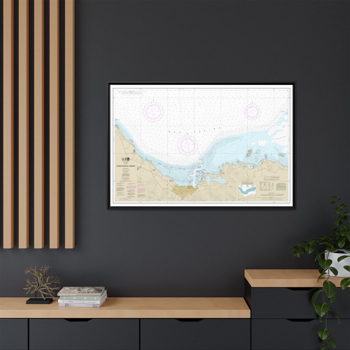 Chart 25645 Christiansted Harbor - NOAA Nautical Chart Floating Frame Canvas | 30" x 20" | 36" x 24" | 48" x 32" - Black context-2