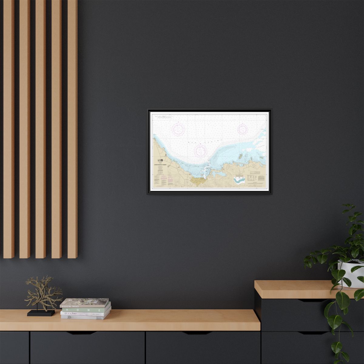 Chart 25645 Christiansted Harbor - NOAA Nautical Chart Floating Frame Canvas | 30" x 20" | 36" x 24" | 48" x 32" - Black context-2