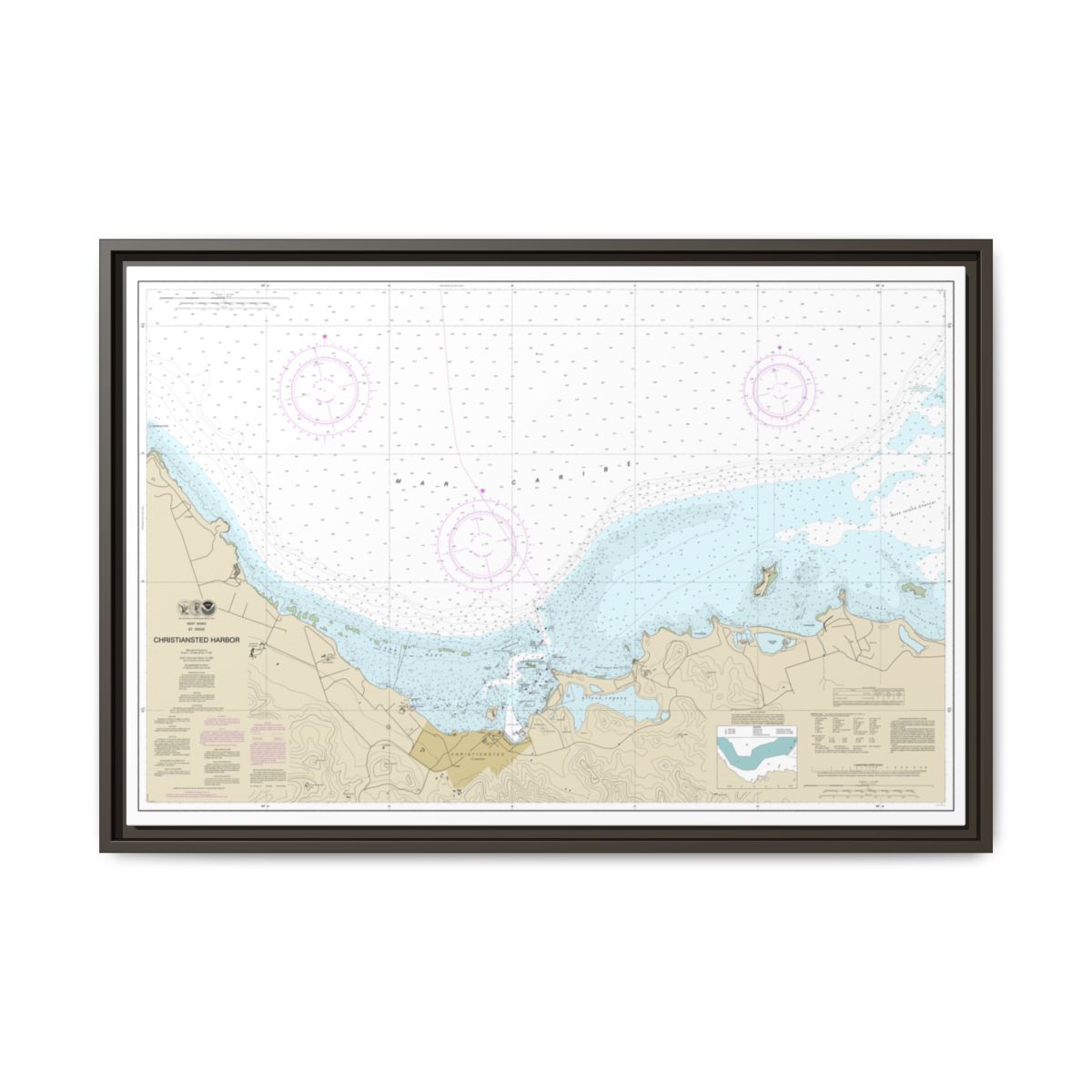 Chart 25645 Christiansted Harbor - NOAA Nautical Chart Floating Frame Canvas | 30" x 20" | 36" x 24" | 48" x 32" - Espresso front