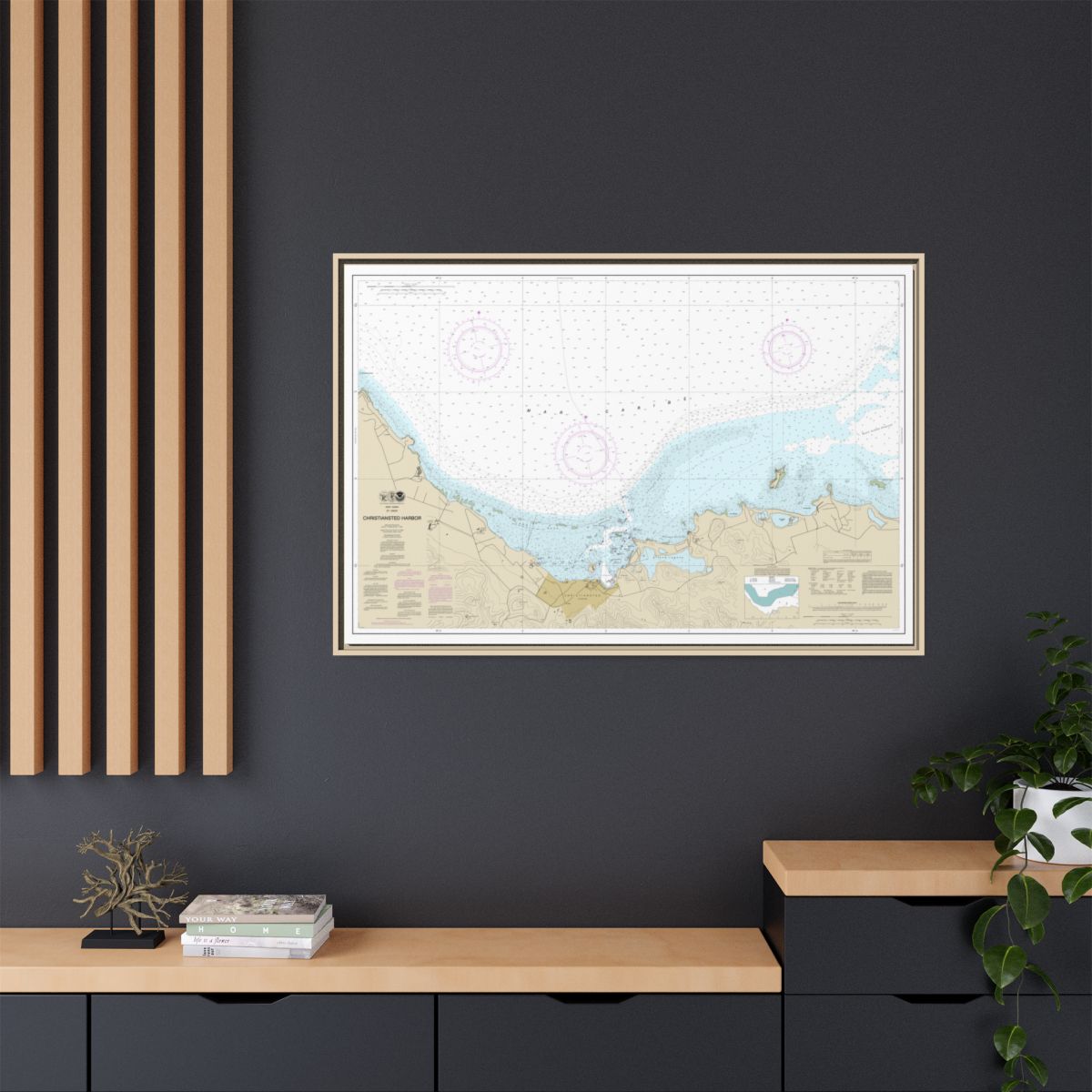 Chart 25645 Christiansted Harbor - NOAA Nautical Chart Floating Frame Canvas | 30" x 20" | 36" x 24" | 48" x 32" - Natural context-2