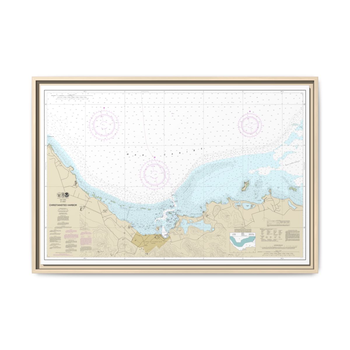 Chart 25645 Christiansted Harbor - NOAA Nautical Chart Floating Frame Canvas | 30" x 20" | 36" x 24" | 48" x 32" - Natural front