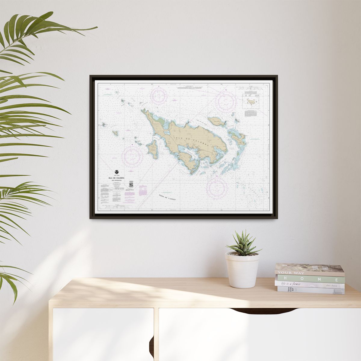 Chart 25653 Isla de Culebra and Approaches - NOAA Nautical Chart Floating Frame Canvas | 32" x 24" | 40" x 30" - Espresso context-1