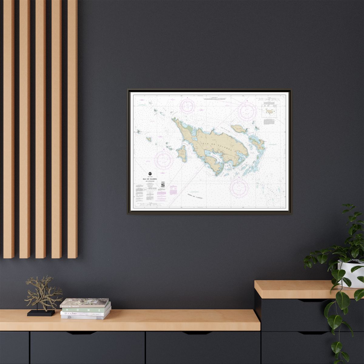 Chart 25653 Isla de Culebra and Approaches - NOAA Nautical Chart Floating Frame Canvas | 32" x 24" | 40" x 30" - Espresso context-2