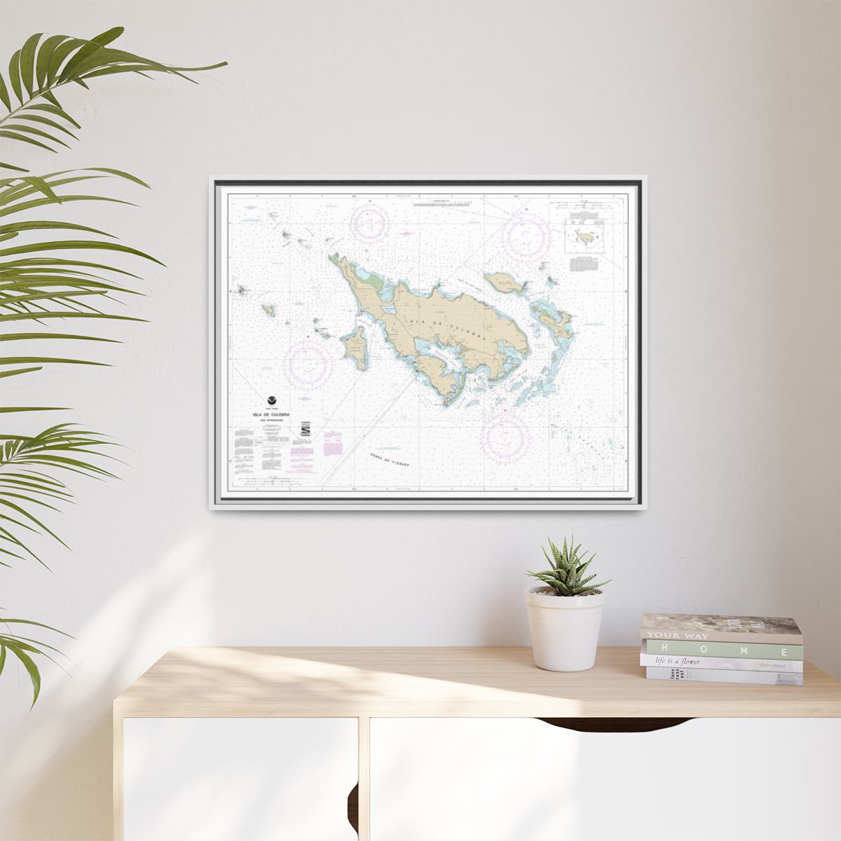 Chart 25653 Isla de Culebra and Approaches - NOAA Nautical Chart Floating Frame Canvas | 32" x 24" | 40" x 30" - White context-1