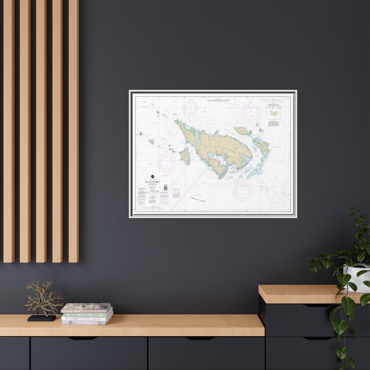 Chart 25653 Isla de Culebra and Approaches - NOAA Nautical Chart Floating Frame Canvas | 32" x 24" | 40" x 30" - White context-2
