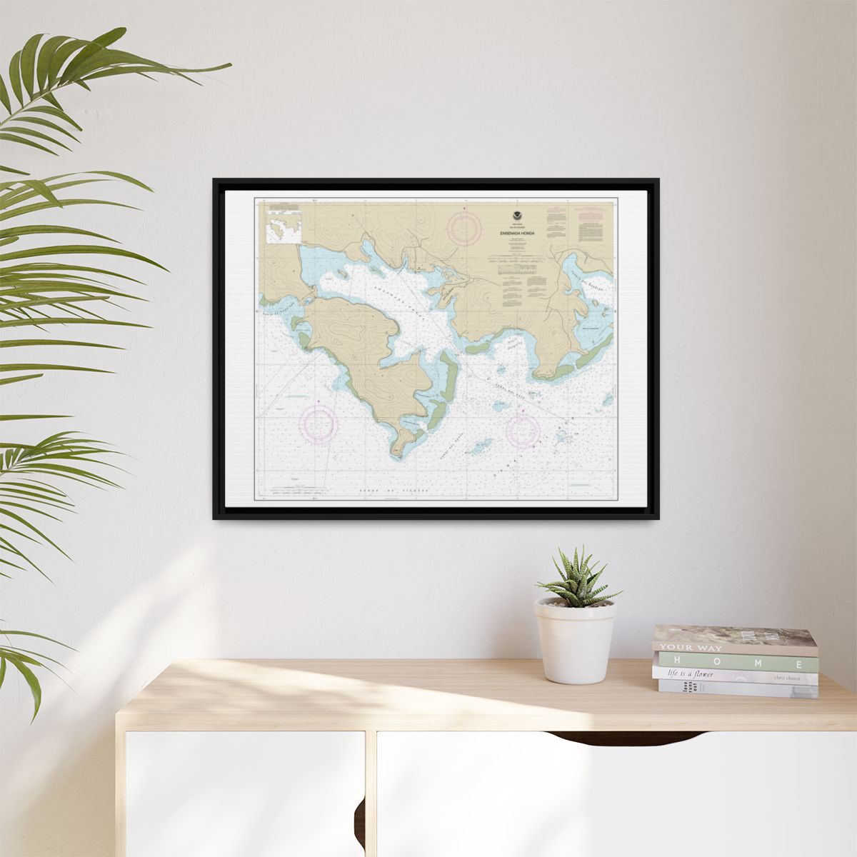 Chart 25654 Ensenada Honda - NOAA Nautical Chart Floating Frame Canvas | 32" x 24" | 40" x 30" - Black context-1