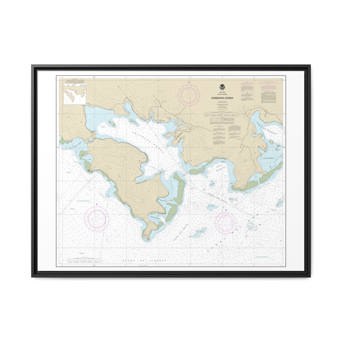 Chart 25654 Ensenada Honda - NOAA Nautical Chart Floating Frame Canvas | 32" x 24" | 40" x 30" - Black front