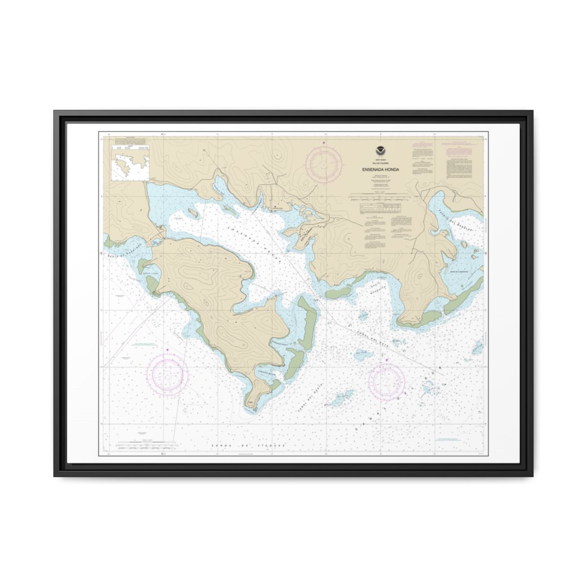 Chart 25654 Ensenada Honda - NOAA Nautical Chart Floating Frame Canvas | 32" x 24" | 40" x 30" - Black front