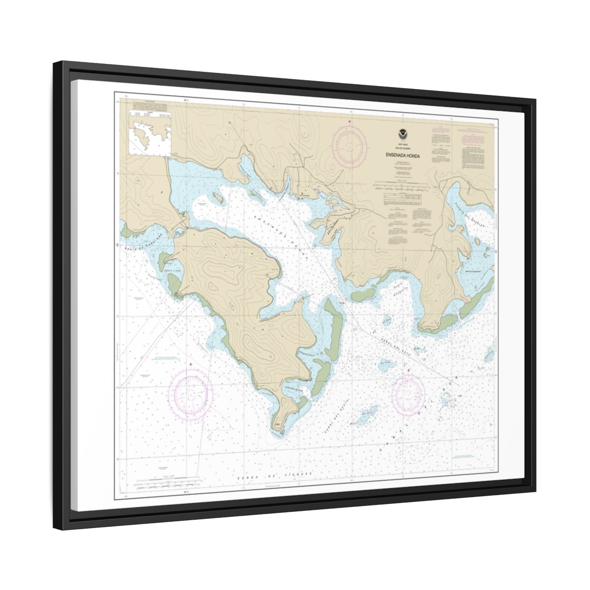 Chart 25654 Ensenada Honda - NOAA Nautical Chart Floating Frame Canvas | 32" x 24" | 40" x 30" - Black side