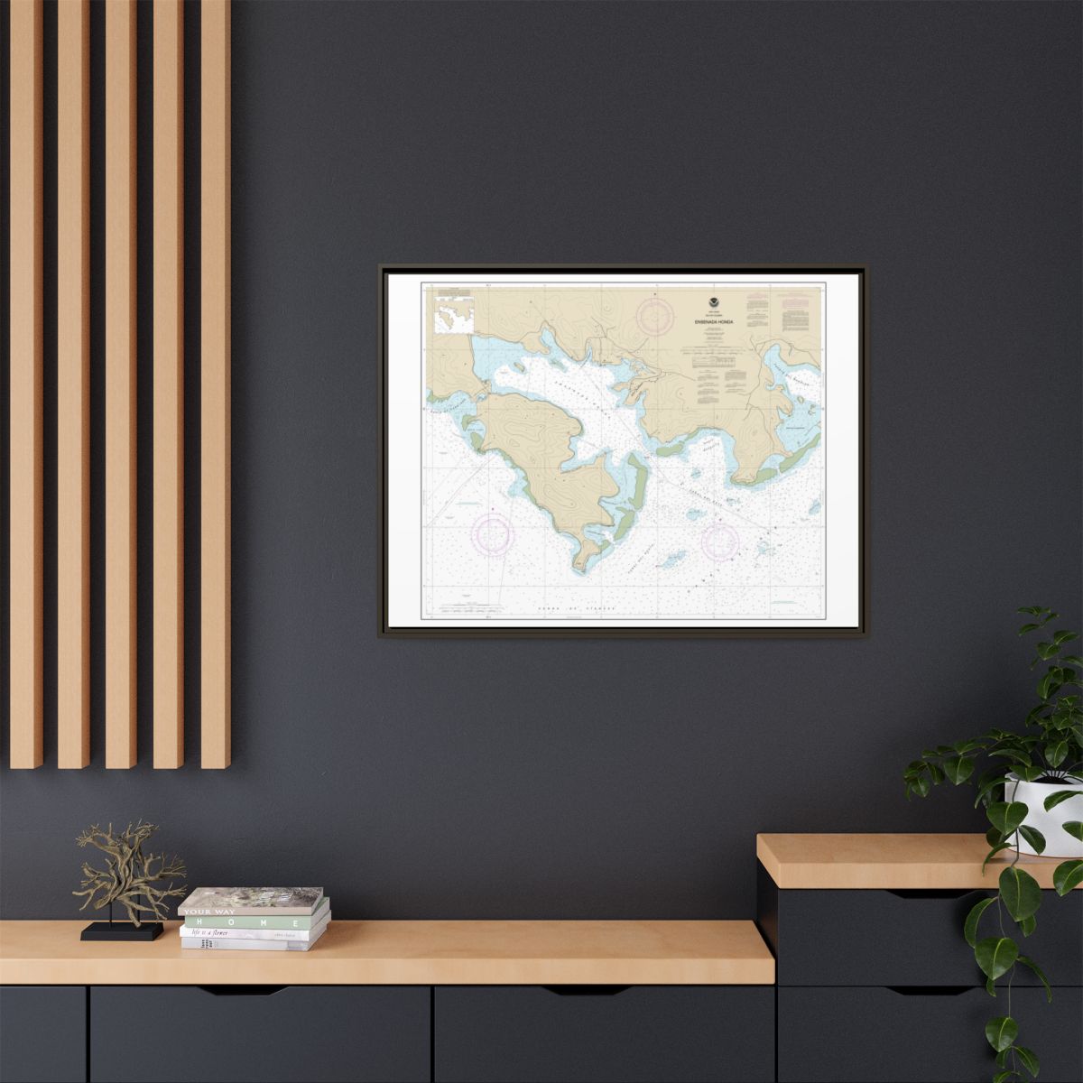 Chart 25654 Ensenada Honda - NOAA Nautical Chart Floating Frame Canvas | 32" x 24" | 40" x 30" - Espresso context-2