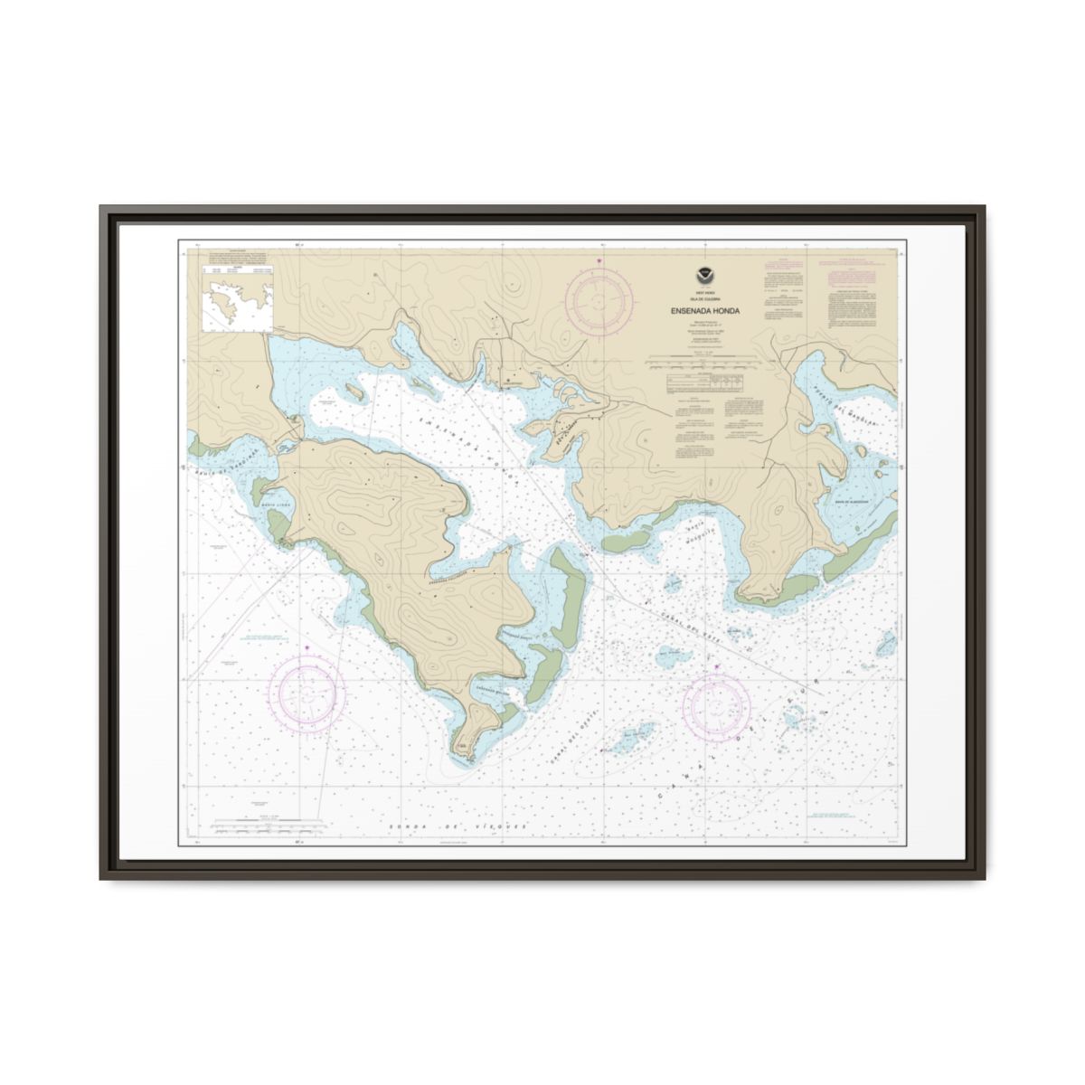 Chart 25654 Ensenada Honda - NOAA Nautical Chart Floating Frame Canvas | 32" x 24" | 40" x 30" - Espresso front