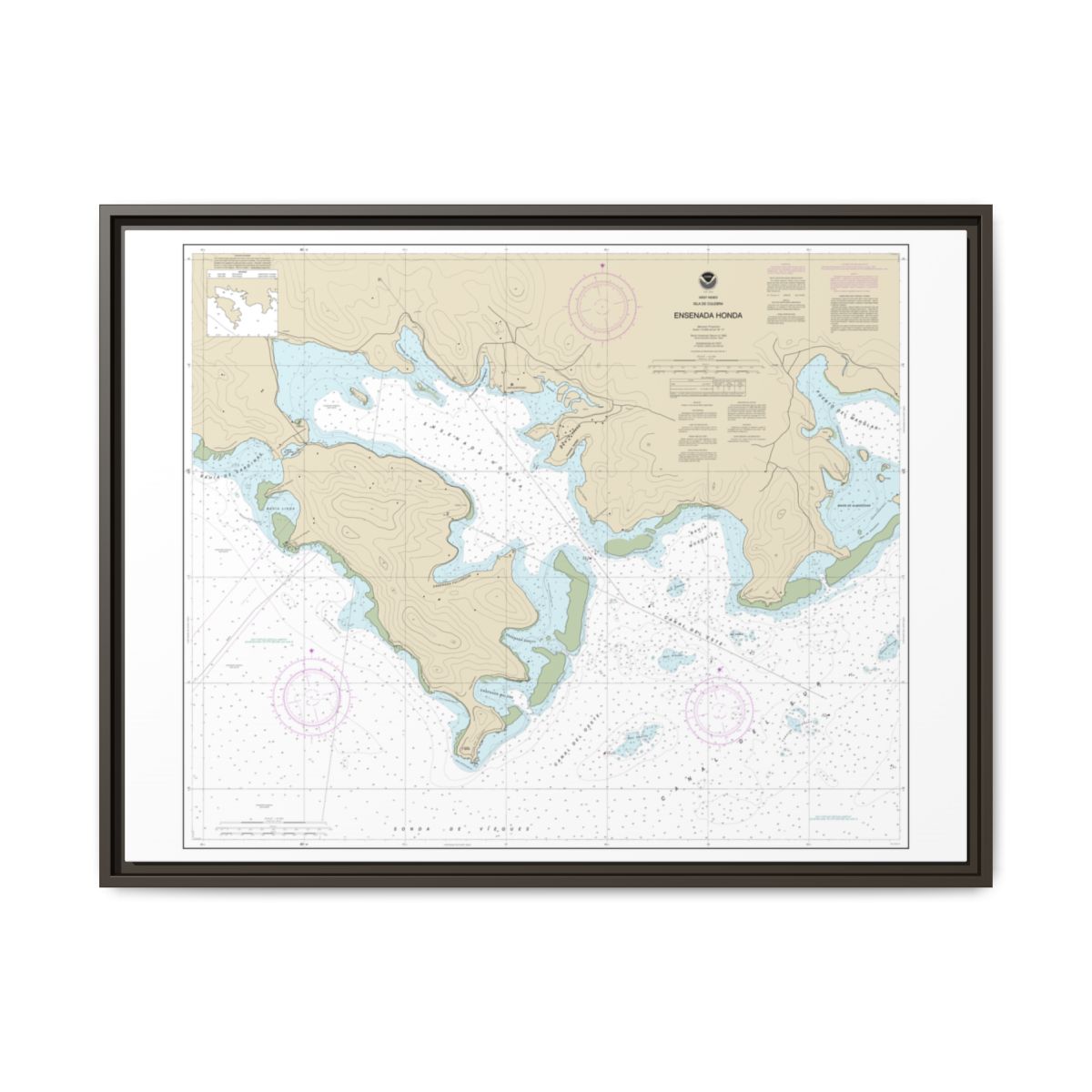 Chart 25654 Ensenada Honda - NOAA Nautical Chart Floating Frame Canvas | 32" x 24" | 40" x 30" - Espresso front