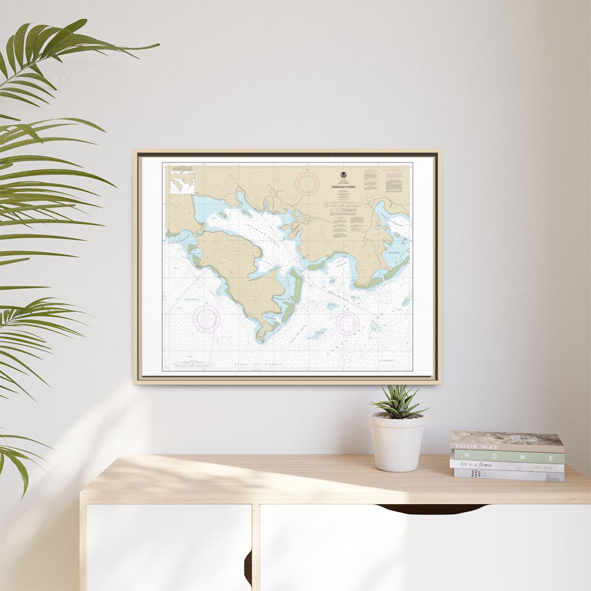 Chart 25654 Ensenada Honda - NOAA Nautical Chart Floating Frame Canvas | 32" x 24" | 40" x 30" - Natural context-1