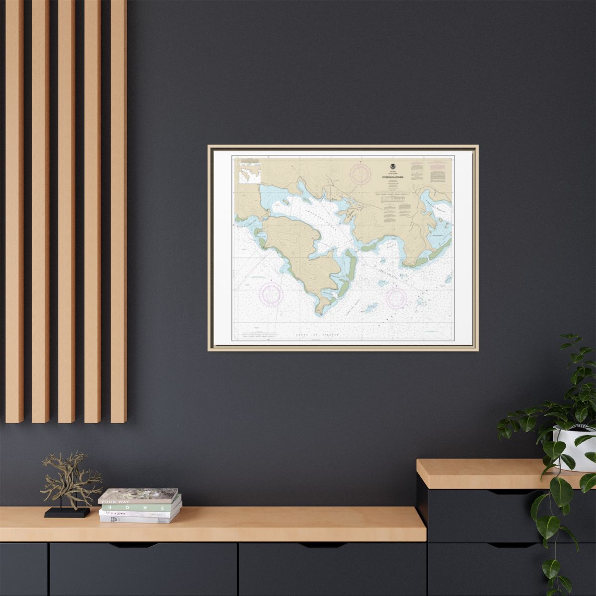 Chart 25654 Ensenada Honda - NOAA Nautical Chart Floating Frame Canvas | 32" x 24" | 40" x 30" - Natural context-2