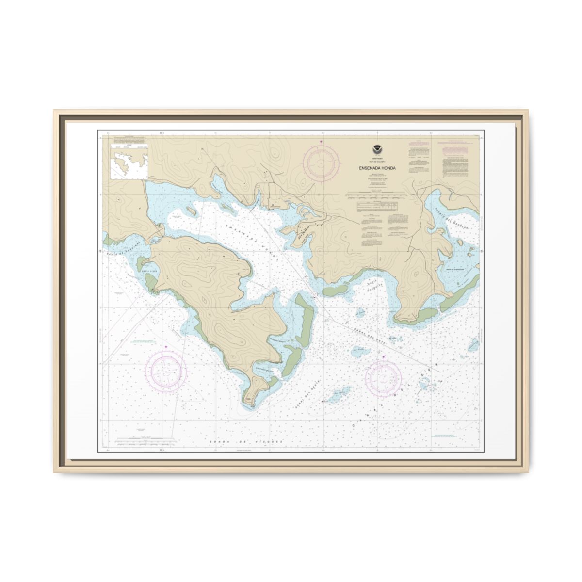 Chart 25654 Ensenada Honda - NOAA Nautical Chart Floating Frame Canvas | 32" x 24" | 40" x 30" - Natural front