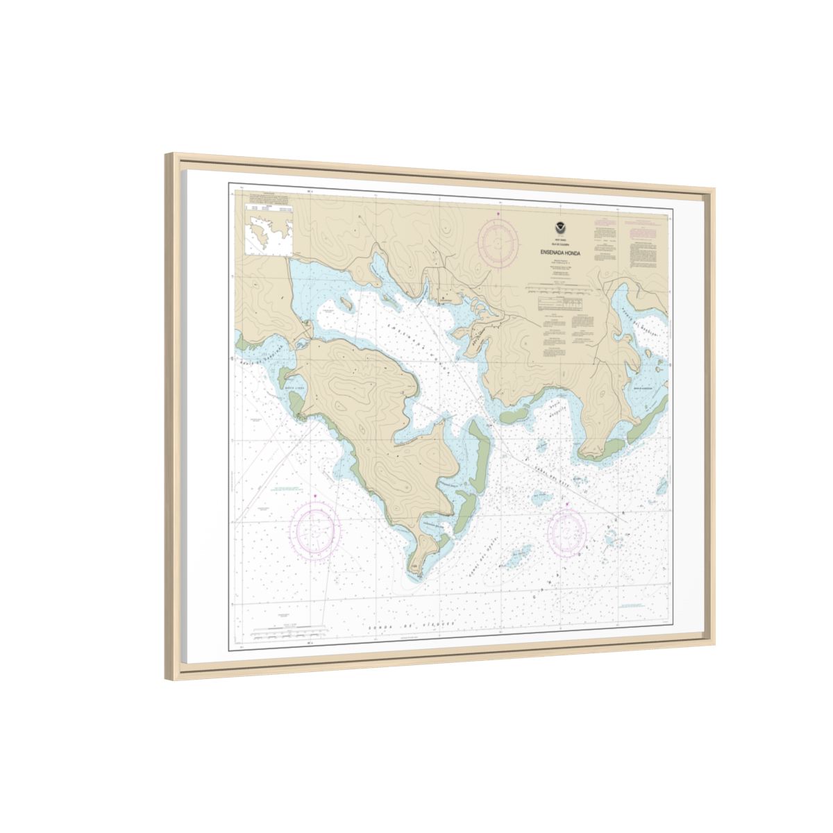 Chart 25654 Ensenada Honda - NOAA Nautical Chart Floating Frame Canvas | 32" x 24" | 40" x 30" - Natural side
