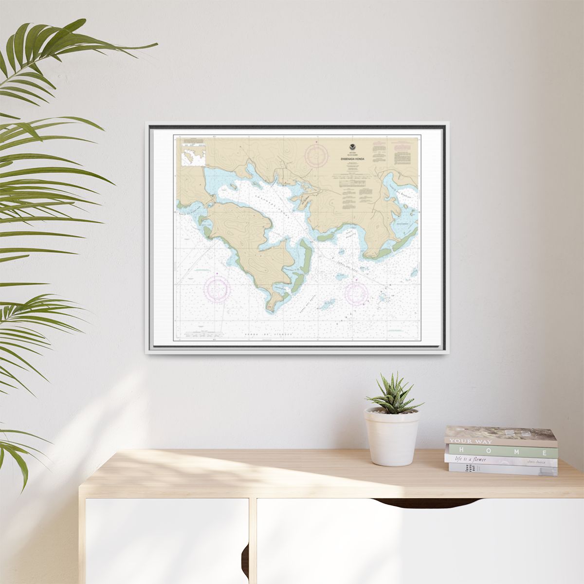 Chart 25654 Ensenada Honda - NOAA Nautical Chart Floating Frame Canvas | 32" x 24" | 40" x 30" - White context-1