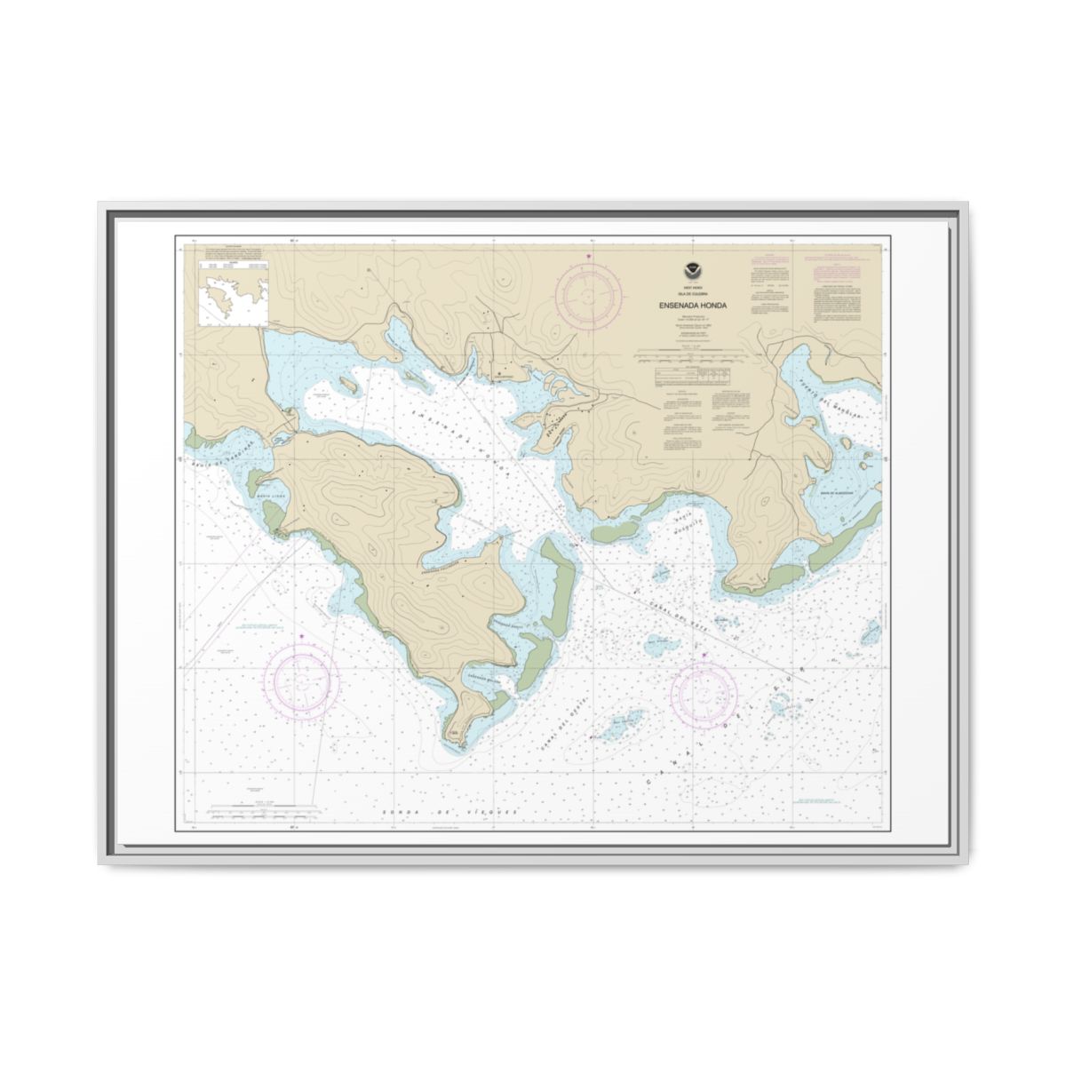 Chart 25654 Ensenada Honda - NOAA Nautical Chart Floating Frame Canvas | 32" x 24" | 40" x 30" - White front