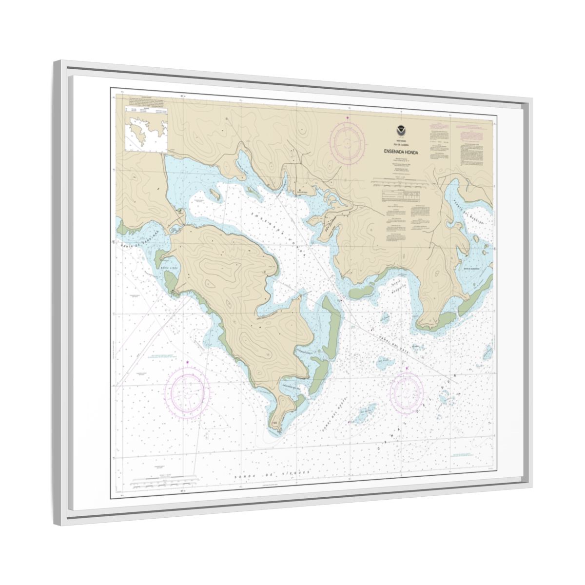 Chart 25654 Ensenada Honda - NOAA Nautical Chart Floating Frame Canvas | 32" x 24" | 40" x 30" - White side