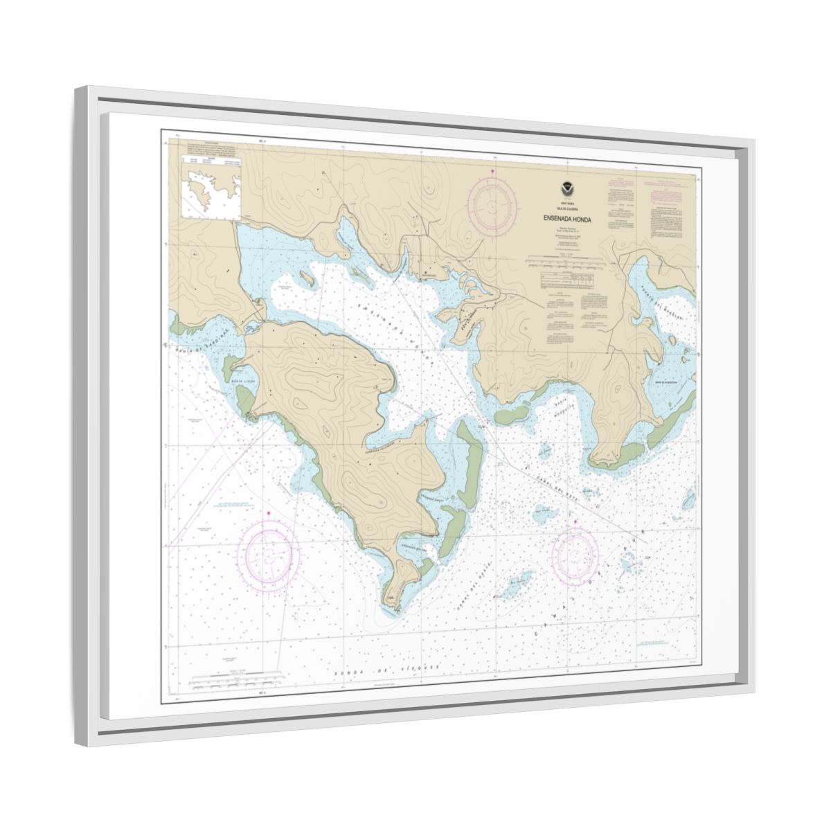 Chart 25654 Ensenada Honda - NOAA Nautical Chart Floating Frame Canvas | 32" x 24" | 40" x 30" - White side