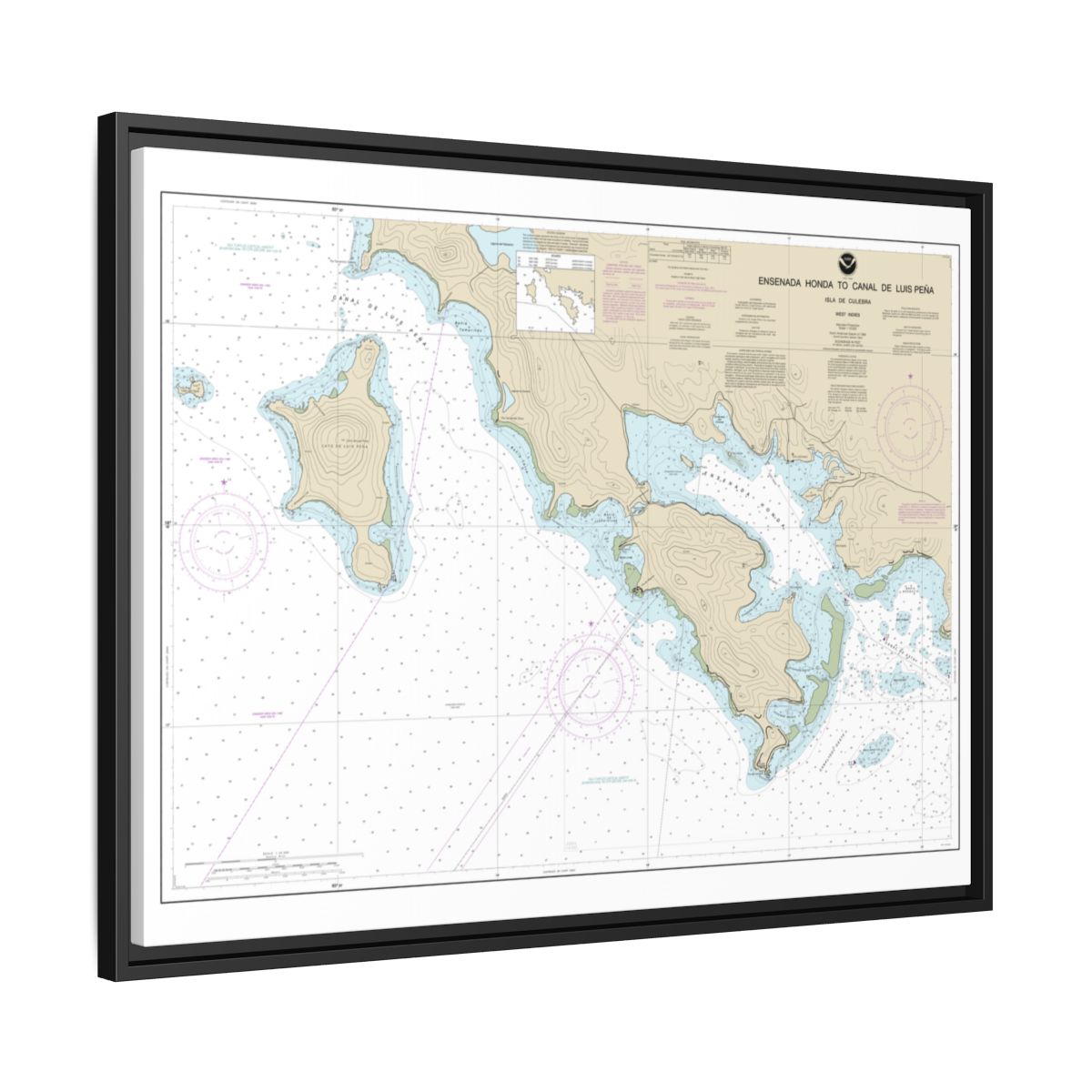 Chart 25655 Ensenada Honda to Canal de Luis Pena - NOAA Nautical Chart Floating Frame Canvas | 32" x 24" | 40" x 30" - Black side
