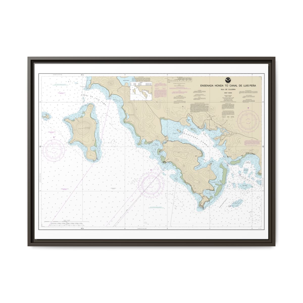 Chart 25655 Ensenada Honda to Canal de Luis Pena - NOAA Nautical Chart Floating Frame Canvas | 32" x 24" | 40" x 30" - Espresso front