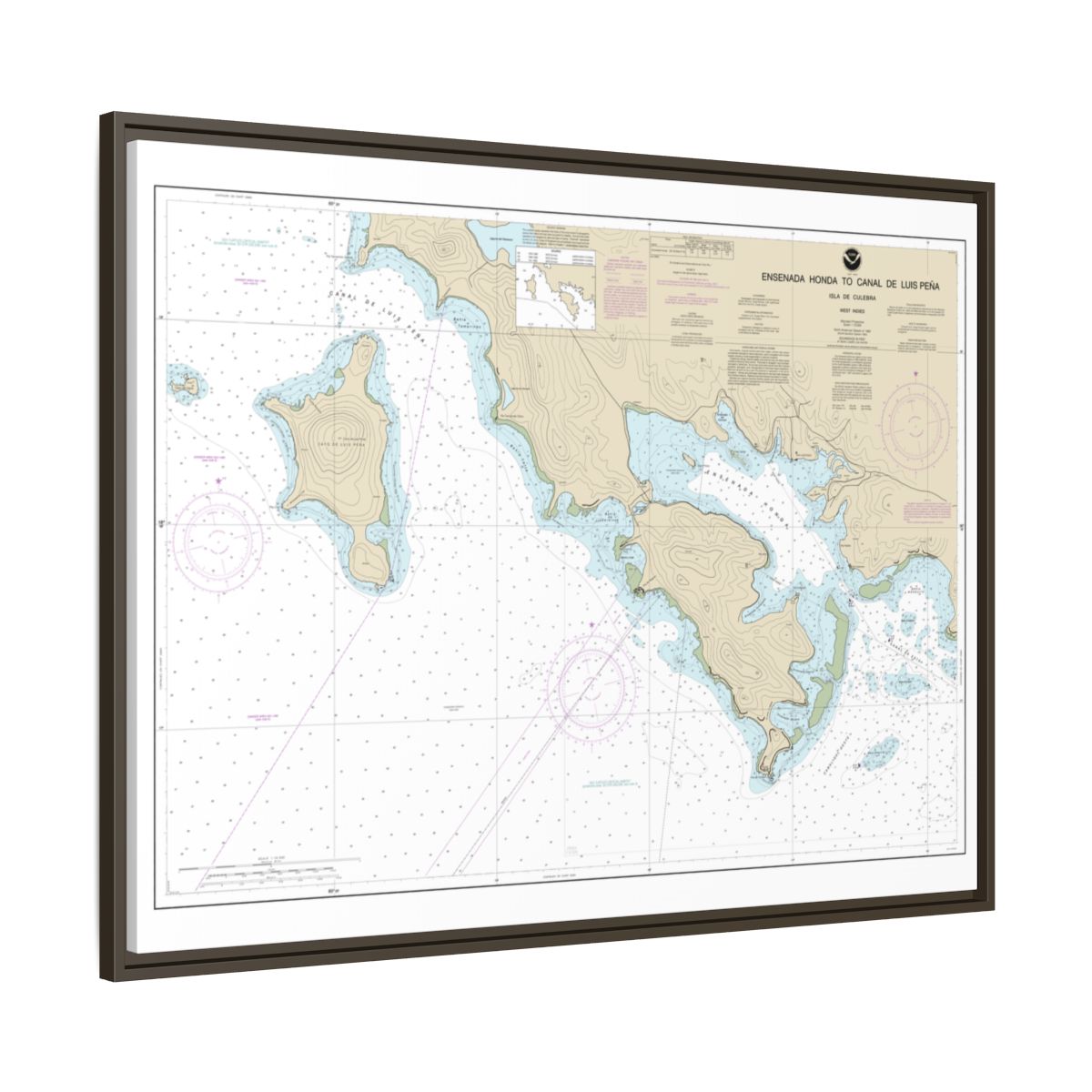 Chart 25655 Ensenada Honda to Canal de Luis Pena - NOAA Nautical Chart Floating Frame Canvas | 32" x 24" | 40" x 30" - Espresso side