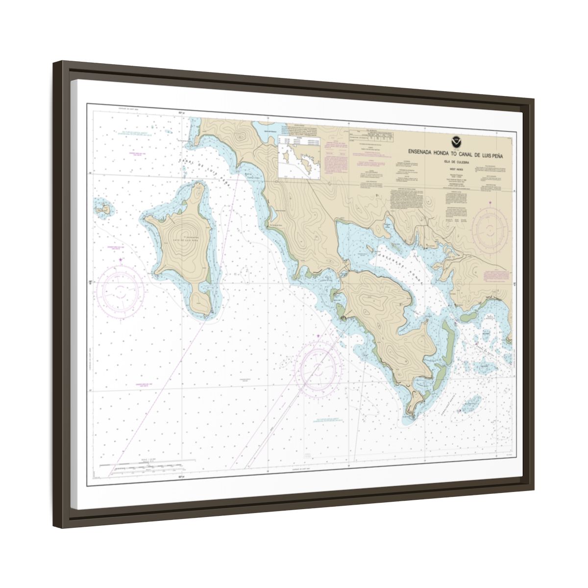 Chart 25655 Ensenada Honda to Canal de Luis Pena - NOAA Nautical Chart Floating Frame Canvas | 32" x 24" | 40" x 30" - Espresso side